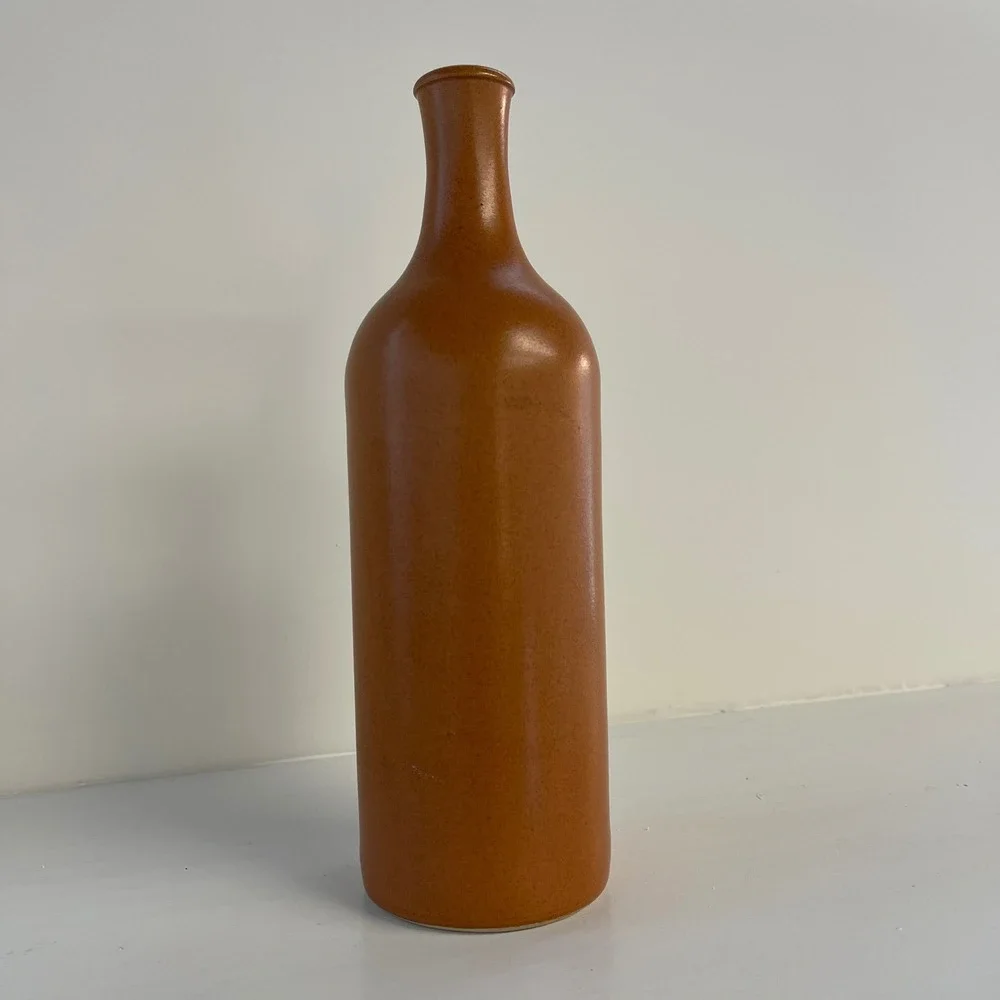 MKM Vintage German Stoneware Clay Bottle 0.75L Terracotta Brown Glazed Vase